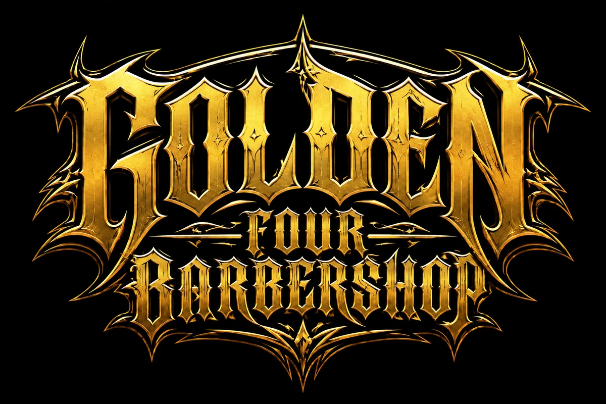 Golden Four Barbershop’s ornate gold and black logo